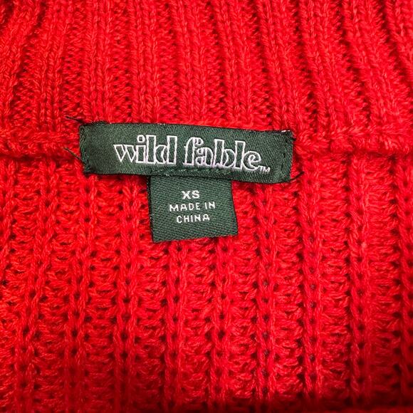 Wild Fable Red Knit Crop Sweater SZ XS WMNS Long Sleeve Drop Shoulders Crew Neck - Picture 4 of 5